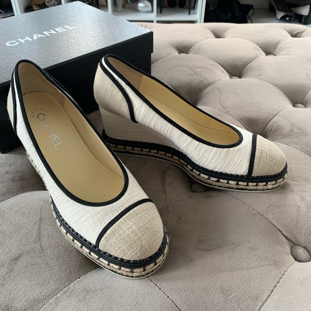 🚫SOLD🚫Chanel white beige wedge espadrilles 39.5 - Picture 12 of 12